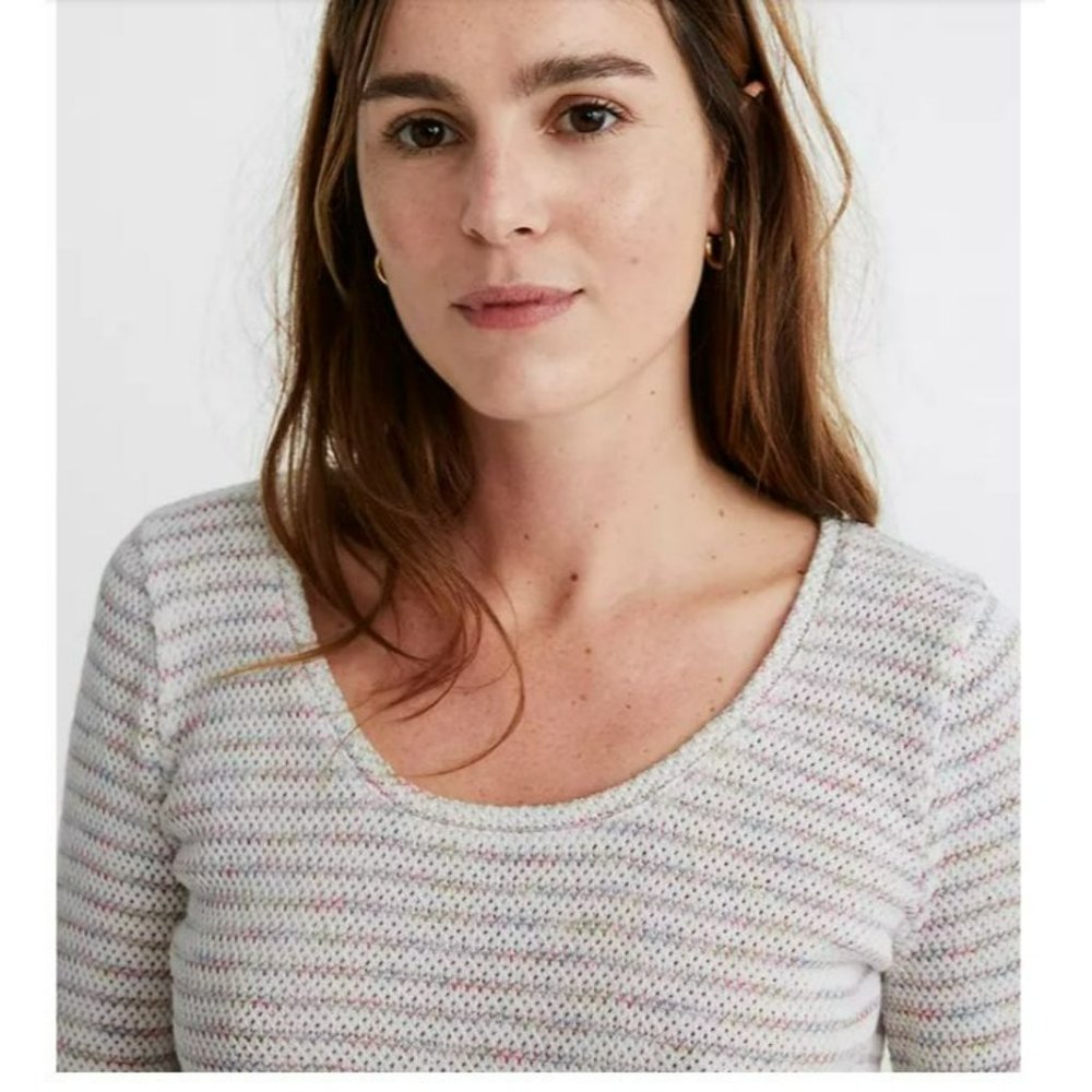 Madewell Women's Space-Dye Stripe Scoop Neck Pullover Sweater Knit Top Sz Medium - Picture 2 of 13